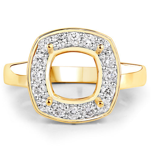 Bids.com 0.48 Carat Genuine White Diamond 14K Yellow Gold Semi Mount Ring - holds 8x8mm Cushion Gemstone Rings White Smoke size 7.00,size 6.00,size 8.00