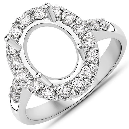 Bids.com 0.60 Carat Genuine White Diamond 14K White Gold Semi Mount Ring - holds 10x8mm Oval Gemstone Rings White Smoke size 7.00,size 6.00,size 8.00