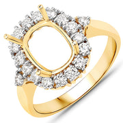 Bids.com 0.54 Carat Genuine White Diamond 14K Yellow Gold Semi Mount Ring - holds 9x7mm Cushion Gemstone Rings White Smoke size 7.00,size 6.00,size 8.00
