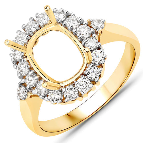 Bids.com 0.54 Carat Genuine White Diamond 14K Yellow Gold Semi Mount Ring - holds 9x7mm Cushion Gemstone Rings White Smoke size 7.00,size 6.00,size 8.00