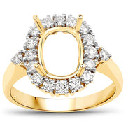 Bids.com 0.54 Carat Genuine White Diamond 14K Yellow Gold Semi Mount Ring - holds 9x7mm Cushion Gemstone Rings White Smoke size 7.00,size 6.00,size 8.00