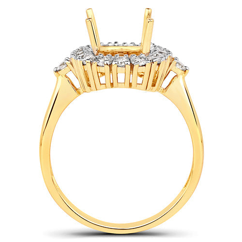 Bids.com 0.54 Carat Genuine White Diamond 14K Yellow Gold Semi Mount Ring - holds 9x7mm Cushion Gemstone Rings White Smoke size 7.00,size 6.00,size 8.00