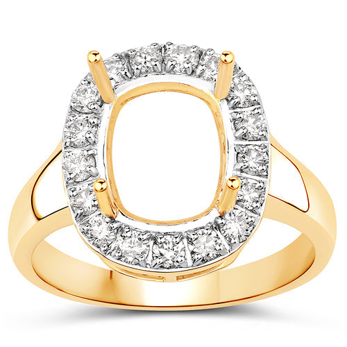 Bids.com 0.51 Carat Genuine White Diamond 14K Yellow Gold Semi Mount Ring - holds 10x8mm Cushion Gemstone Rings White Smoke size 7.00,size 6.00,size 8.00