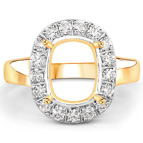 Bids.com 0.51 Carat Genuine White Diamond 14K Yellow Gold Semi Mount Ring - holds 10x8mm Cushion Gemstone Rings White Smoke size 7.00,size 6.00,size 8.00