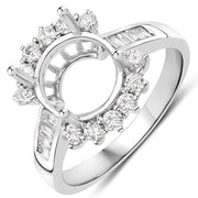 Bids.com 0.58 Carat Genuine White Diamond 14K White Gold Semi Mount Ring - holds 9.00mm Round Gemstone Rings White Smoke size 6.00,size 7.00,size 8.00
