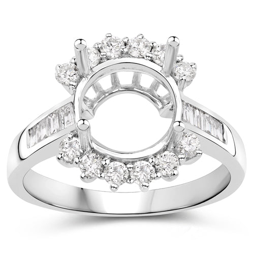 Bids.com 0.58 Carat Genuine White Diamond 14K White Gold Semi Mount Ring - holds 9.00mm Round Gemstone Rings White Smoke size 6.00,size 7.00,size 8.00