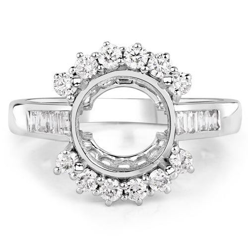 Bids.com 0.58 Carat Genuine White Diamond 14K White Gold Semi Mount Ring - holds 9.00mm Round Gemstone Rings White Smoke size 6.00,size 7.00,size 8.00