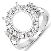 Bids.com 0.83 Carat Genuine White Diamond 14K White Gold Semi Mount Ring - holds 11x9mm Oval Gemstone Rings White Smoke size 7.00,size 6.00,size 8.00