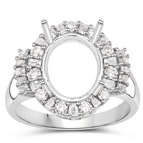 Bids.com 0.83 Carat Genuine White Diamond 14K White Gold Semi Mount Ring - holds 11x9mm Oval Gemstone Rings White Smoke size 7.00,size 6.00,size 8.00
