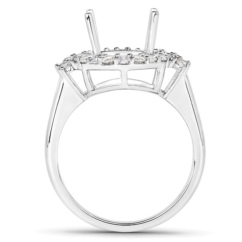 Bids.com 0.83 Carat Genuine White Diamond 14K White Gold Semi Mount Ring - holds 11x9mm Oval Gemstone Rings White Smoke size 7.00,size 6.00,size 8.00