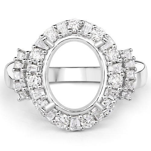 Bids.com 0.83 Carat Genuine White Diamond 14K White Gold Semi Mount Ring - holds 11x9mm Oval Gemstone Rings White Smoke size 7.00,size 6.00,size 8.00