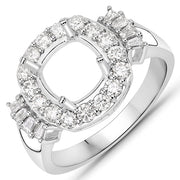 Bids.com 0.73 Carat Genuine White Diamond 14K White Gold Semi Mount Ring - holds 8x8mm Cushion Gemstone Rings White Smoke size 7.00,size 6.00,size 8.00