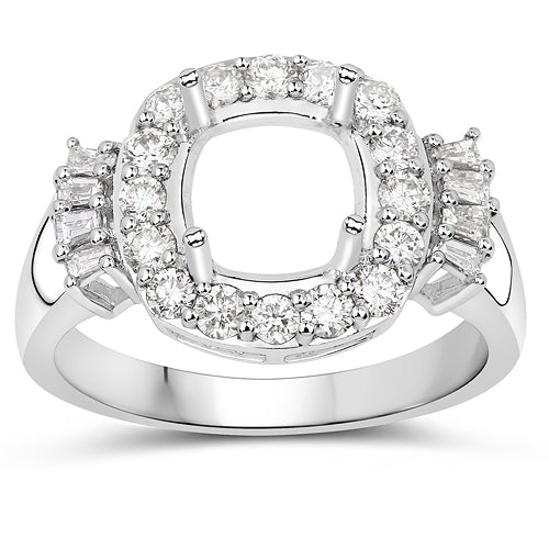 Bids.com 0.73 Carat Genuine White Diamond 14K White Gold Semi Mount Ring - holds 8x8mm Cushion Gemstone Rings White Smoke size 7.00,size 6.00,size 8.00