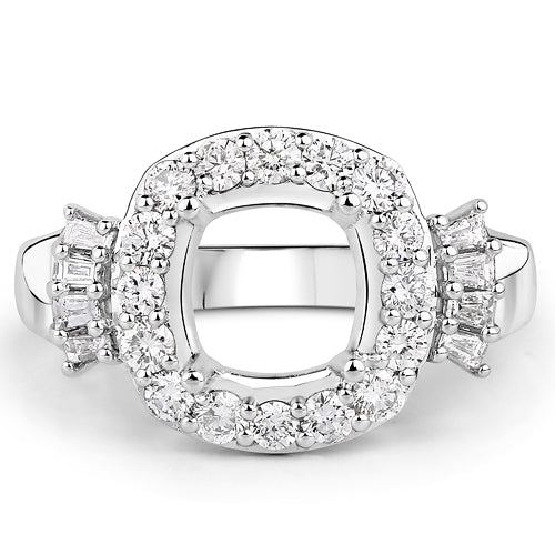 Bids.com 0.73 Carat Genuine White Diamond 14K White Gold Semi Mount Ring - holds 8x8mm Cushion Gemstone Rings White Smoke size 7.00,size 6.00,size 8.00