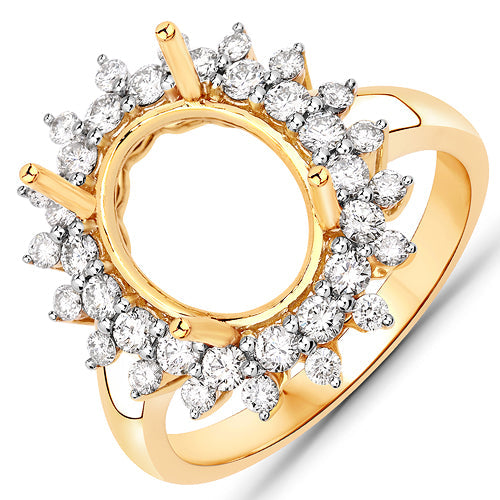 Bids.com 0.79 Carat Genuine White Diamond 14K Yellow Gold Semi Mount Ring - holds 11x9mm Oval Gemstone Rings White Smoke size 7.00,size 6.00,size 8.00