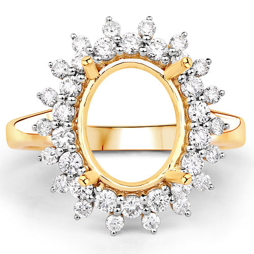 Bids.com 0.79 Carat Genuine White Diamond 14K Yellow Gold Semi Mount Ring - holds 11x9mm Oval Gemstone Rings White Smoke size 7.00,size 6.00,size 8.00