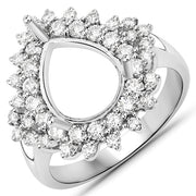 Bids.com 0.89 Carat Genuine White Diamond 14K White Gold Semi Mount Ring - holds 11x9mm Pear Gemstone Rings White Smoke size 7.00,size 6.00,size 8.00