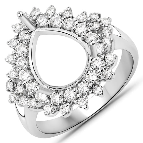 Bids.com 0.89 Carat Genuine White Diamond 14K White Gold Semi Mount Ring - holds 11x9mm Pear Gemstone Rings White Smoke size 7.00,size 6.00,size 8.00
