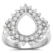 Bids.com 0.89 Carat Genuine White Diamond 14K White Gold Semi Mount Ring - holds 11x9mm Pear Gemstone Rings White Smoke size 7.00,size 6.00,size 8.00