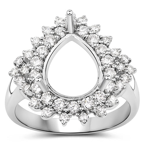 Bids.com 0.89 Carat Genuine White Diamond 14K White Gold Semi Mount Ring - holds 11x9mm Pear Gemstone Rings White Smoke size 7.00,size 6.00,size 8.00