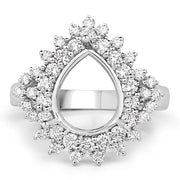 Bids.com 0.89 Carat Genuine White Diamond 14K White Gold Semi Mount Ring - holds 11x9mm Pear Gemstone Rings White Smoke size 7.00,size 6.00,size 8.00