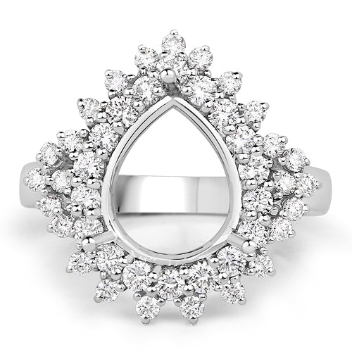 Bids.com 0.89 Carat Genuine White Diamond 14K White Gold Semi Mount Ring - holds 11x9mm Pear Gemstone Rings White Smoke size 7.00,size 6.00,size 8.00