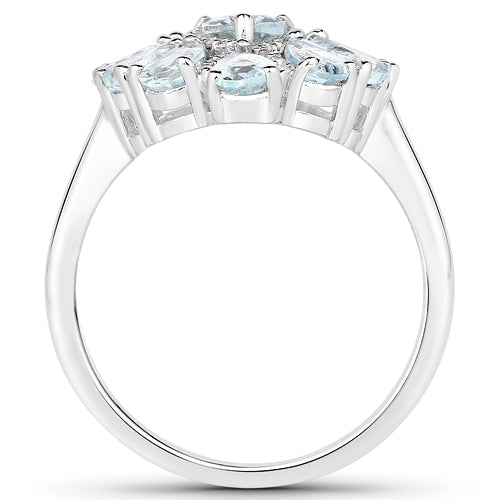 Bids.com 1.89 Carat Genuine Aquamarine and White Topaz .925 Sterling Silver Ring Rings White Smoke size 7.00,size 5.00,size 6.00,size 8.00,size 9.00,size 5.50,size 6.75