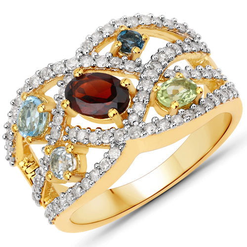 Bids.com 1.76 Carat Genuine Multi Stones .925 Sterling Silver Ring Rings White Smoke size 6.00,size 7.00,size 8.00