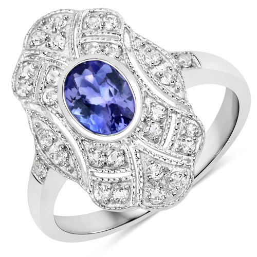 Bids.com 1.17 Carat Genuine Tanzanite and White Topaz .925 Sterling Silver Ring Rings White Smoke size 5.00,size 6.00,size 7.00,size 8.00,size 9.00,size 10.00