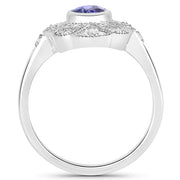 Bids.com 1.17 Carat Genuine Tanzanite and White Topaz .925 Sterling Silver Ring Rings White Smoke size 5.00,size 6.00,size 7.00,size 8.00,size 9.00,size 10.00