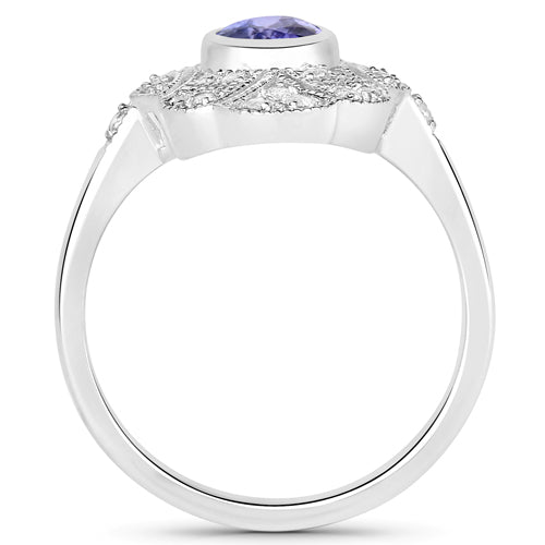 Bids.com 1.17 Carat Genuine Tanzanite and White Topaz .925 Sterling Silver Ring Rings White Smoke size 5.00,size 6.00,size 7.00,size 8.00,size 9.00,size 10.00