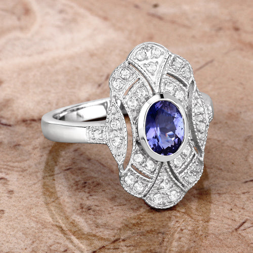 Bids.com 1.17 Carat Genuine Tanzanite and White Topaz .925 Sterling Silver Ring Rings Tan size 5.00,size 6.00,size 7.00,size 8.00,size 9.00,size 10.00