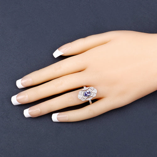 Bids.com 1.17 Carat Genuine Tanzanite and White Topaz .925 Sterling Silver Ring Rings Peach Puff size 5.00,size 6.00,size 7.00,size 8.00,size 9.00,size 10.00