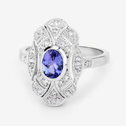 Bids.com 1.17 Carat Genuine Tanzanite and White Topaz .925 Sterling Silver Ring Rings White Smoke size 5.00,size 6.00,size 7.00,size 8.00,size 9.00,size 10.00