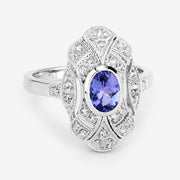 Bids.com 1.17 Carat Genuine Tanzanite and White Topaz .925 Sterling Silver Ring Rings White Smoke size 5.00,size 6.00,size 7.00,size 8.00,size 9.00,size 10.00