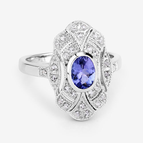 Bids.com 1.17 Carat Genuine Tanzanite and White Topaz .925 Sterling Silver Ring Rings White Smoke size 5.00,size 6.00,size 7.00,size 8.00,size 9.00,size 10.00