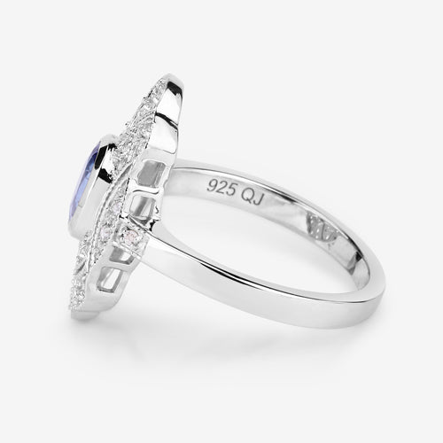 Bids.com 1.17 Carat Genuine Tanzanite and White Topaz .925 Sterling Silver Ring Rings White Smoke size 5.00,size 6.00,size 7.00,size 8.00,size 9.00,size 10.00