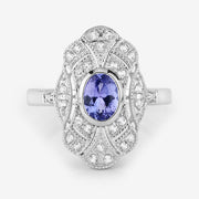 Bids.com 1.17 Carat Genuine Tanzanite and White Topaz .925 Sterling Silver Ring Rings White Smoke size 5.00,size 6.00,size 7.00,size 8.00,size 9.00,size 10.00