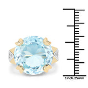 Bids.com 14K Yellow Gold Plated 12.98 Carat Genuine Blue Topaz and White Topaz .925 Sterling Silver Ring Rings White Smoke size 7.00,size 6.00,size 8.00,size 9.00