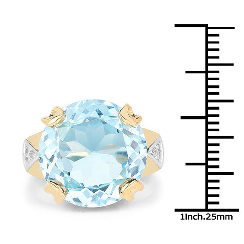 Bids.com 14K Yellow Gold Plated 12.98 Carat Genuine Blue Topaz and White Topaz .925 Sterling Silver Ring Rings White Smoke size 7.00,size 6.00,size 8.00,size 9.00