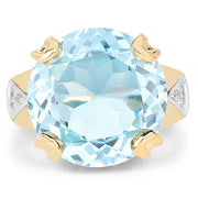 Bids.com 14K Yellow Gold Plated 12.98 Carat Genuine Blue Topaz and White Topaz .925 Sterling Silver Ring Rings White Smoke size 7.00,size 6.00,size 8.00,size 9.00