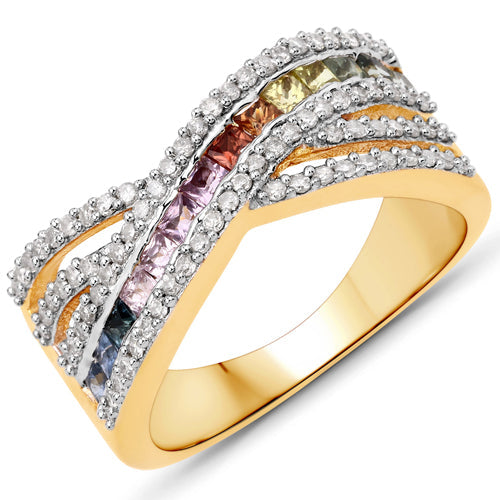Bids.com 1.19 Carat Genuine Multi Sapphire .925 Sterling Silver Ring Rings White Smoke size 6.00,size 7.00,size 8.00