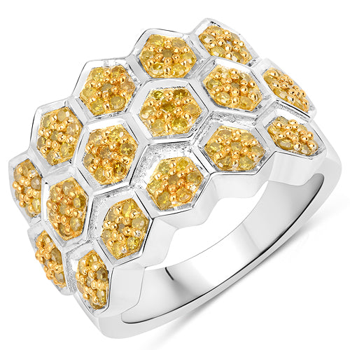 Bids.com 0.75 Carat Genuine Yellow Diamond .925 Sterling Silver Ring Rings White Smoke size 7.00,size 6.00,size 8.00,size 5.00,size 9.00,size 10.00,size 11.00