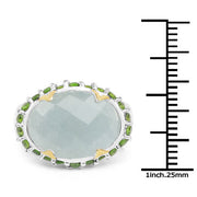 Bids.com Two Tone Plated 9.12 Carat Genuine Milky Aquamarine and Chrome Diopside .925 Sterling Silver Ring Rings White Smoke size 7.00,size 8.00,size 6.00,size 9.00