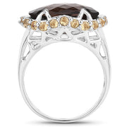 Bids.com 9.58 Carat Genuine Smoky Quartz and Citrine .925 Sterling Silver Ring Rings White Smoke size 7.00,size 5.00,size 6.00,size 8.00,size 9.00