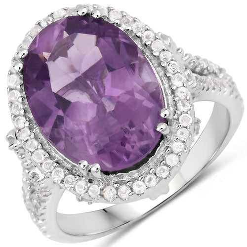 Bids.com 5.55 Carat Genuine Amethyst & White Topaz .925 Sterling Silver Ring Rings White Smoke size 6.00,size 6.50,size 7.00,size 8.00,size 9.00,size 5.00