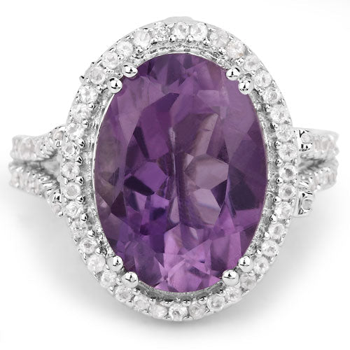 Bids.com 5.55 Carat Genuine Amethyst & White Topaz .925 Sterling Silver Ring Rings White Smoke size 6.00,size 6.50,size 7.00,size 8.00,size 9.00,size 5.00