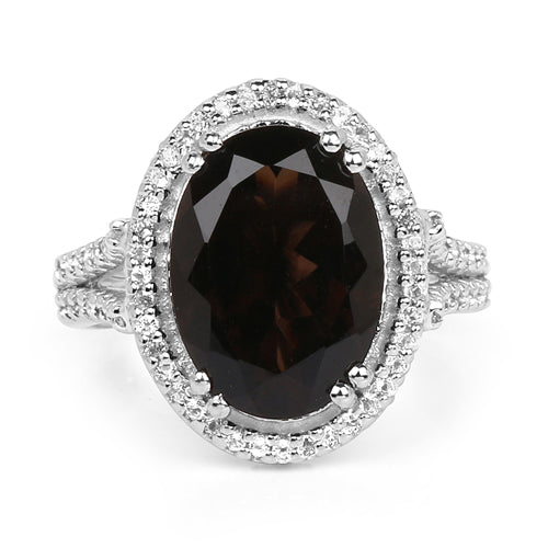 Bids.com 5.80 Carat Genuine Smoky Quartz & White Topaz .925 Sterling Silver Ring Rings White Smoke size 6.00,size 7.00,size 8.00,size 9.00,size 5.00,size 10.00