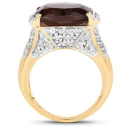 Bids.com 6.65 Carat Genuine Smoky Quartz and White Topaz .925 Sterling Silver Ring Rings White Smoke size 6.00,size 8.00,size 7.00,size 9.00