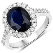 Bids.com 3.70 Carat Genuine Blue Sapphire and White Diamond 14K White Gold Ring Rings White Smoke size 7.00,size 6.00,size 8.00